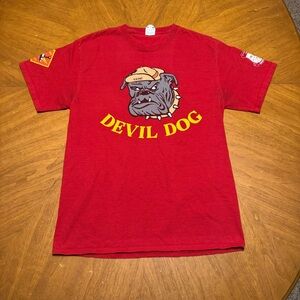 USMC Devil Dog T-Shirt Red Military Graphic North American B-25 Size Large